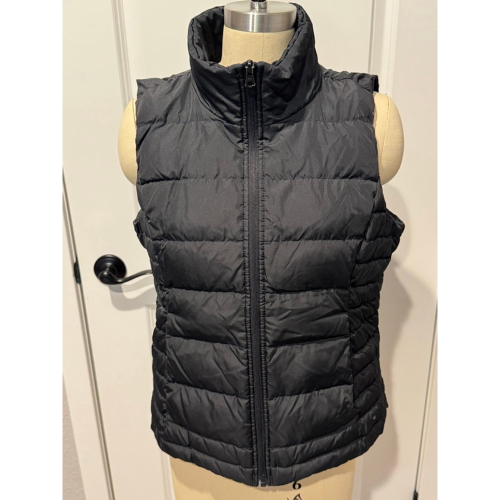 Women's Lands' End Black down Puffer Vest MP zip front pockets